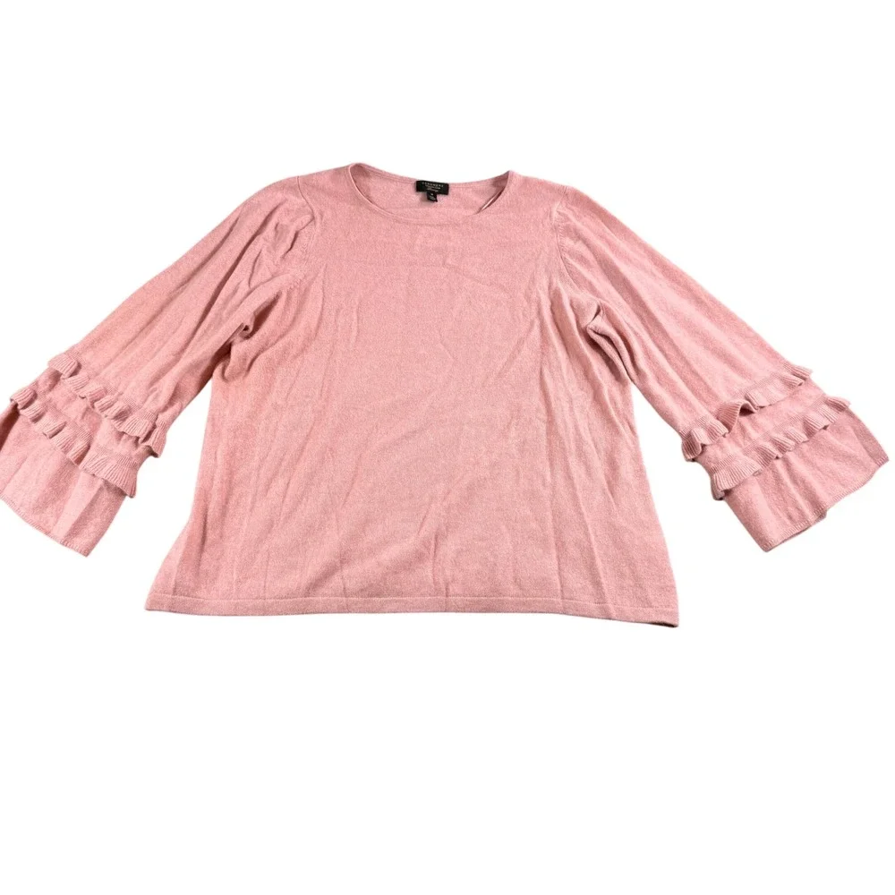 Charter Club Luxury‎ 100% Cashmere Pink Ruffle Bell Sleeve Sweater 3X Plus Size